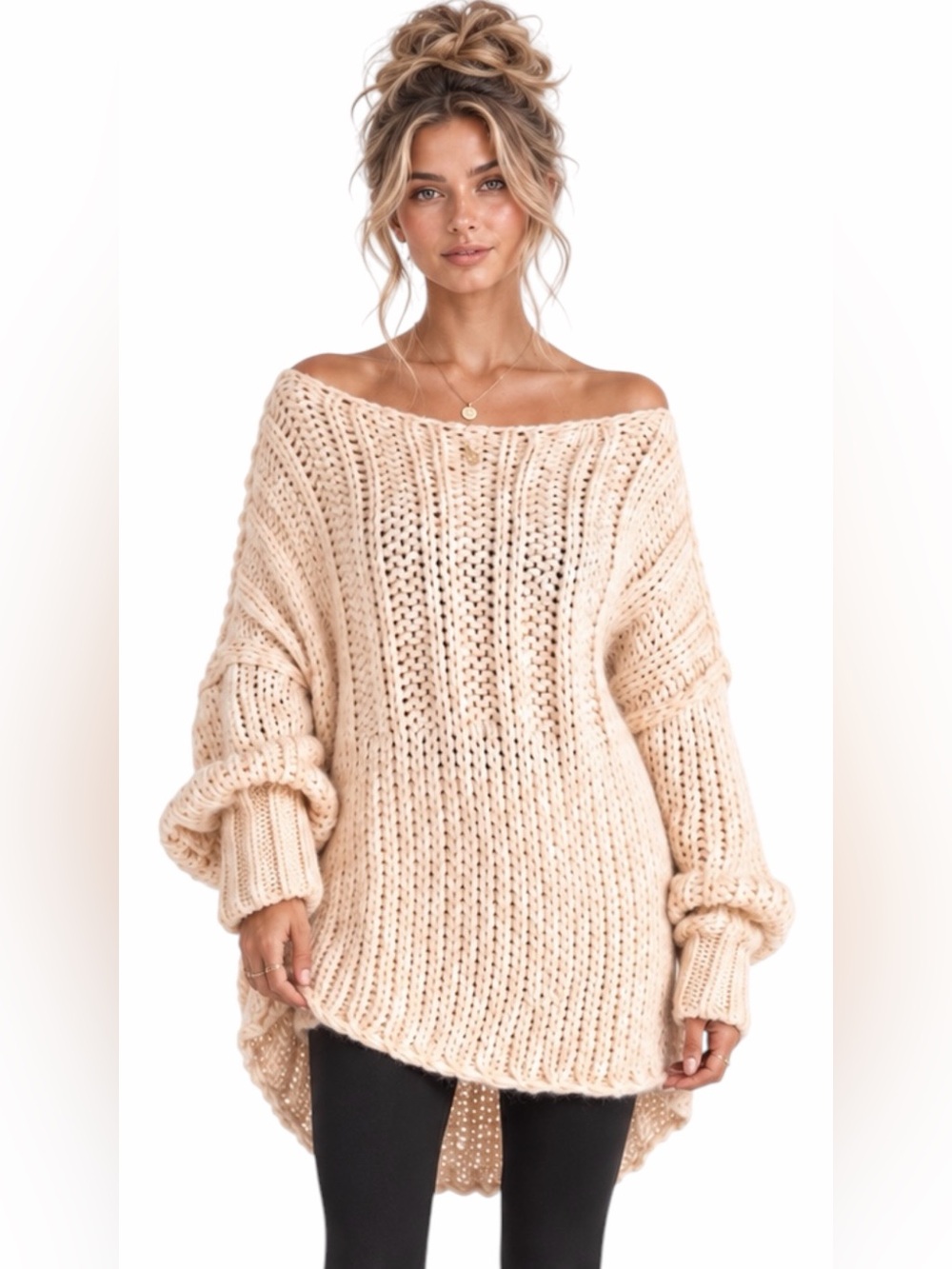 Free People – Be There Chunky Knit Oversized Sweater – Cream – Sz. M
